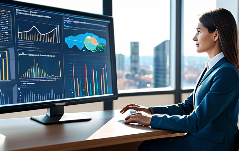 A professional female public administrator in a modest business suit, sitting at a sleek desk in a modern, sunlit government office. She is looking at a holographic display showing complex data visualizations related to public policy and digital transformation initiatives. The background features subtle elements of advanced technology and a cityscape. perfect anatomy, correct proportions, natural pose, well-formed hands, proper finger count, natural body proportions, fully clothed, modest clothing, appropriate attire, professional dress, safe for work, appropriate content, professional, family-friendly, high quality, realistic.