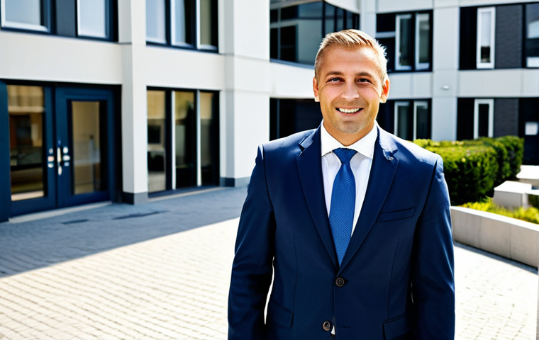 Confident Real Estate Manager**

"A professional real estate manager, fully clothed in a modern business attire, standing confidently in front of a well-maintained apartment building. The scene showcases a bright, sunny day, with a focus on the manager's approachable and knowledgeable expression. Appropriate content, safe for work, perfect anatomy, correct proportions, natural pose, high quality, professional photography."

**