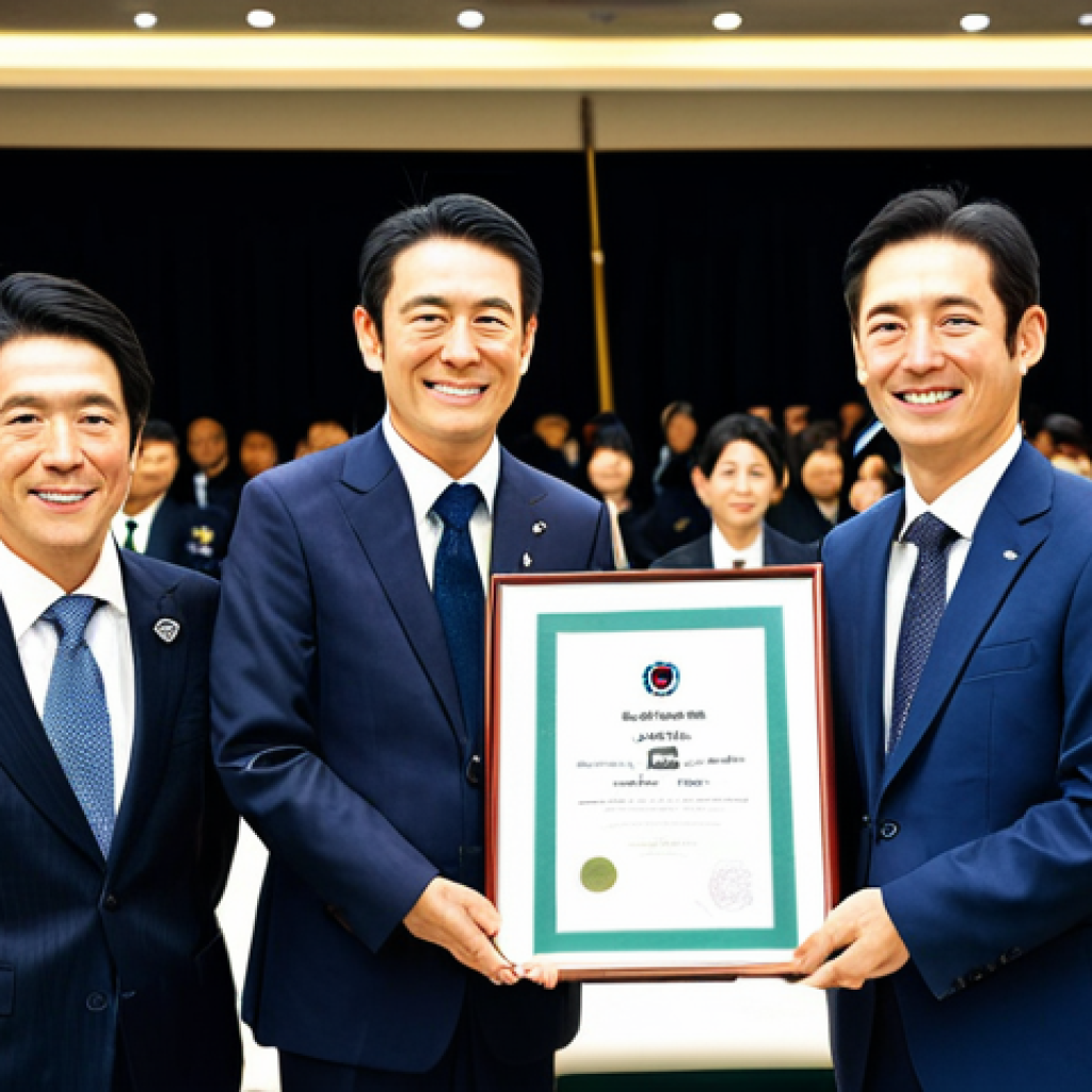 공공관리사 시험 합격 후 필요한 절차 - Registration Ceremony**
"A newly registered CPA in Japan, receiving their certificate at a formal c...