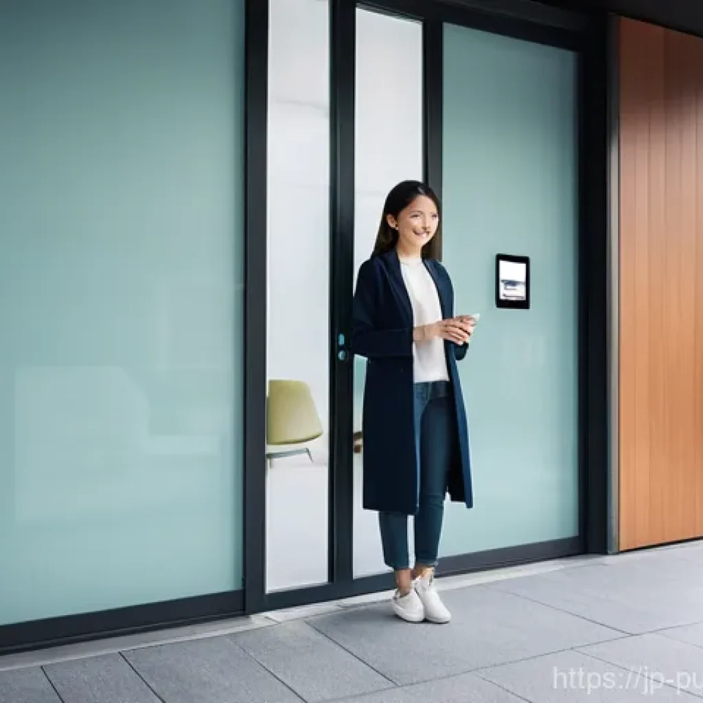 공공관리사와 관련된 최신 트렌드 - **Prompt:** A vibrant, futuristic residential complex entrance in Japan, featuring a sleek, integrat...