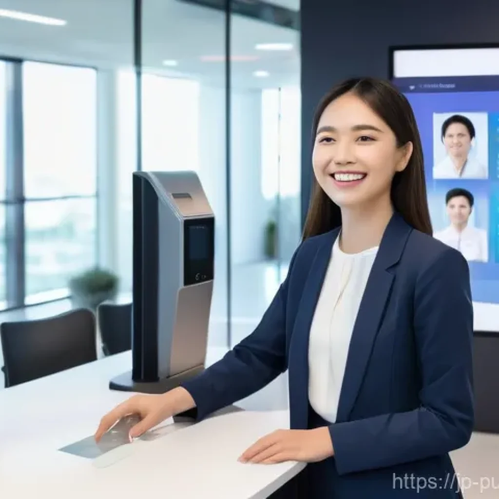 공공관리사 필기시험에서 자주 출제되는 주제 - **Digital Convenience at the Public Service Center**
**Prompt**: A young woman (20s-30s, dressed...
