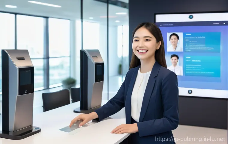 공공관리사 필기시험에서 자주 출제되는 주제 - **Digital Convenience at the Public Service Center**
    **Prompt**: A young woman (20s-30s, dressed...