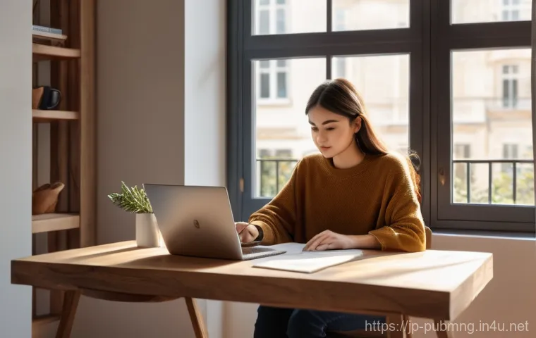 공공관리사 자격증 유지 조건 - **Morning Study:** Sitting at a minimalist home desk with a laptop open, a warm mug of coffee nearby...