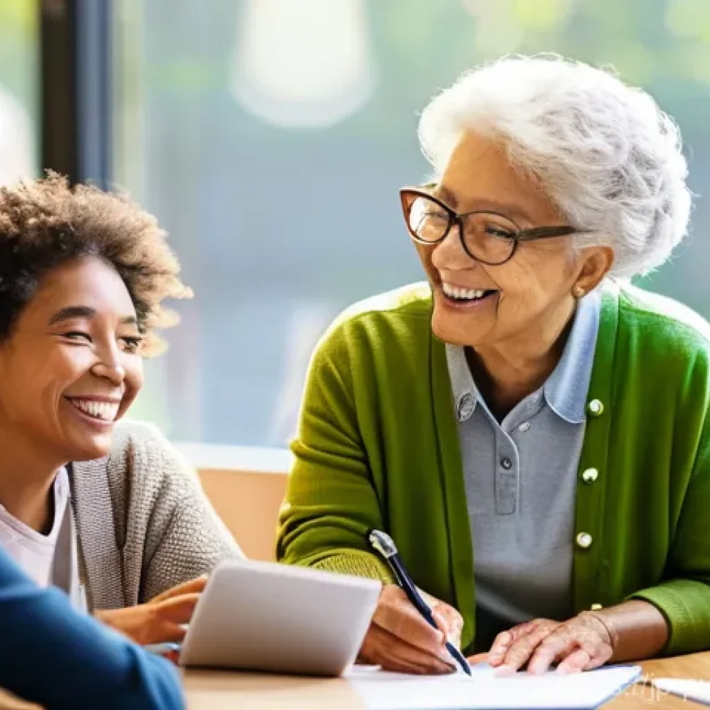 공공관리사 실무에서의 협업 기술 - **Prompt:** A diverse group of community members, including a female public administrator in her ear...