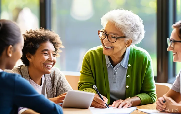 공공관리사 실무에서의 협업 기술 - **Prompt:** A diverse group of community members, including a female public administrator in her ear...