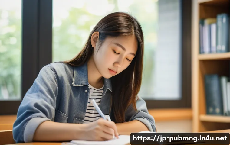 공공관리사 시험 준비 과정에서의 시간 관리 방법 - A focused young Japanese student studying for a civil service exam in a quiet, modern library settin...