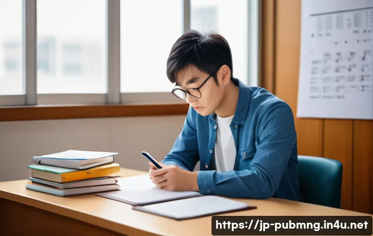 공공관리사 실기시험 준비 시 주의할 점 - A focused Japanese civil service exam candidate in a modern study room, sitting at a clean desk with...