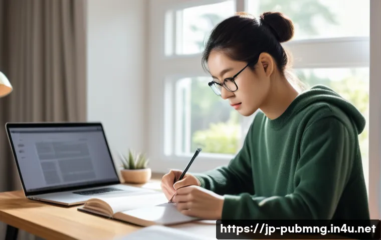공공관리사 자격증 준비 비용 분석 - A focused Japanese adult studying for the Public Management Certification exam in a modern, cozy hom...