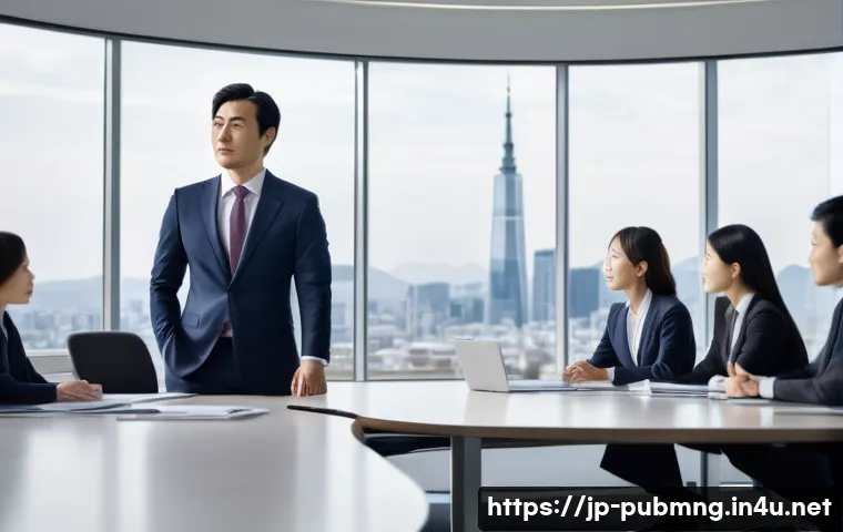공공관리사 자격증을 활용한 경력 개발 성공 사례 - A professional Japanese public administration officer in a modern office setting, wearing formal bus...