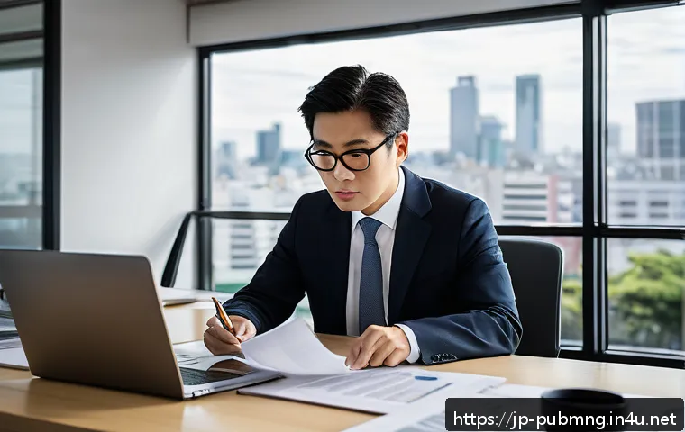 공공관리사 자격증으로 시작하는 새로운 도전 - A professional Japanese administrative consultant in a modern office setting, wearing a neat busines...