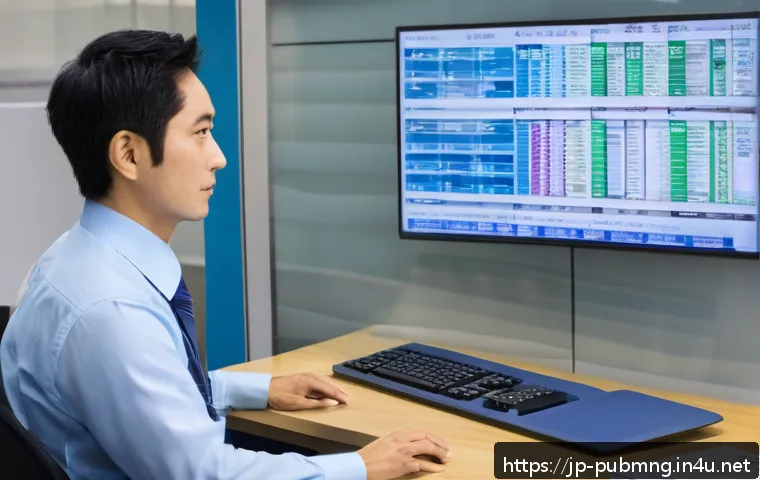 공공관리사 실무에서 필요한 데이터 관리 기술 - A modern Japanese office environment showing a civil servant organizing digital files on a large com...