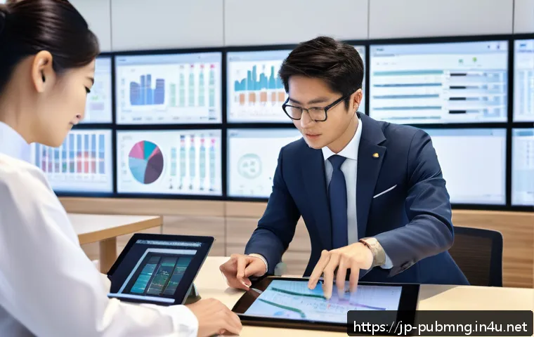 공공관리사 실무 경험을 통해 배우는 교훈 - A modern Japanese government office scene with diverse public servants collaborating around a digita...